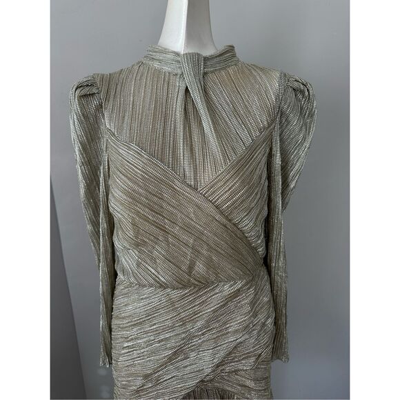 Saylor Saydee Mock Neck Long Sleeve Ruched Mini Dress Metallic Large $275 - Picture 9 of 11